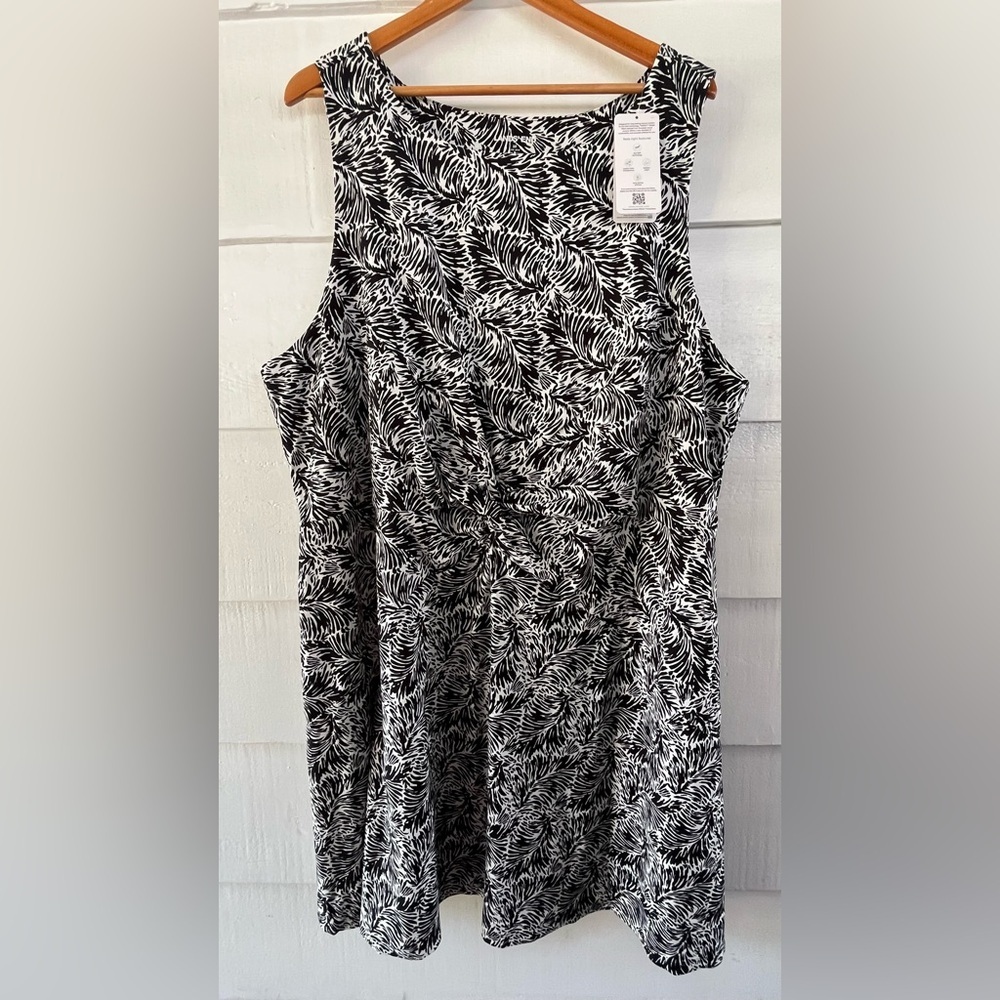 Lands End Black White Sleeveless Jersey Knit Stretch Twist Front Dress 3X NWT